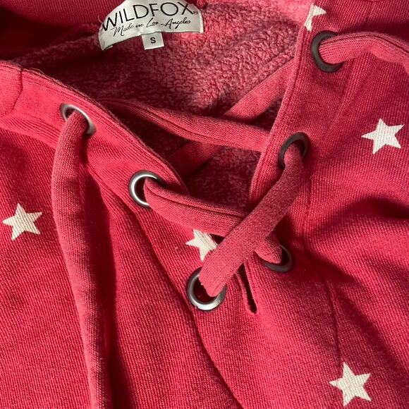 WILDFOX Small Red Star Pullover Sweatshirt Cropped Hoody Lace Up Sweater 4th - Picture 4 of 5